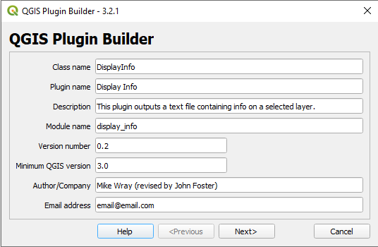 Plugin name and required information.