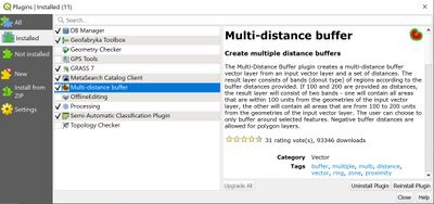 Figure 5. Showing the Multi-distance buffer from the QGIS plugin menu