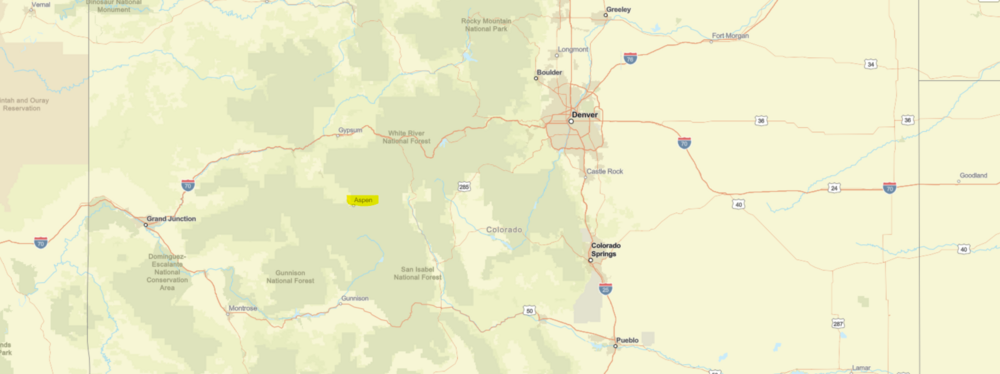 Location of Aspen in relation to Denver