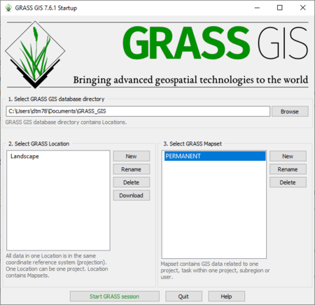 Figure 6. Startup window for GRASS GIS 7.6.1.